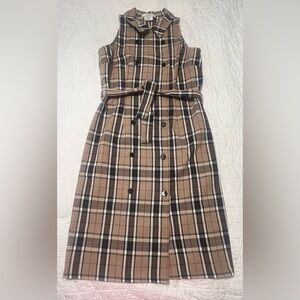 La Belle Vintage Plaid Dress Businesses Sleeveless Tie Belt Made in USA Size 11